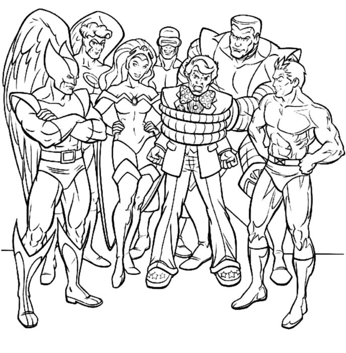 Desenhos dos X-Mens Capturando o Inimigo em PDF para colorir