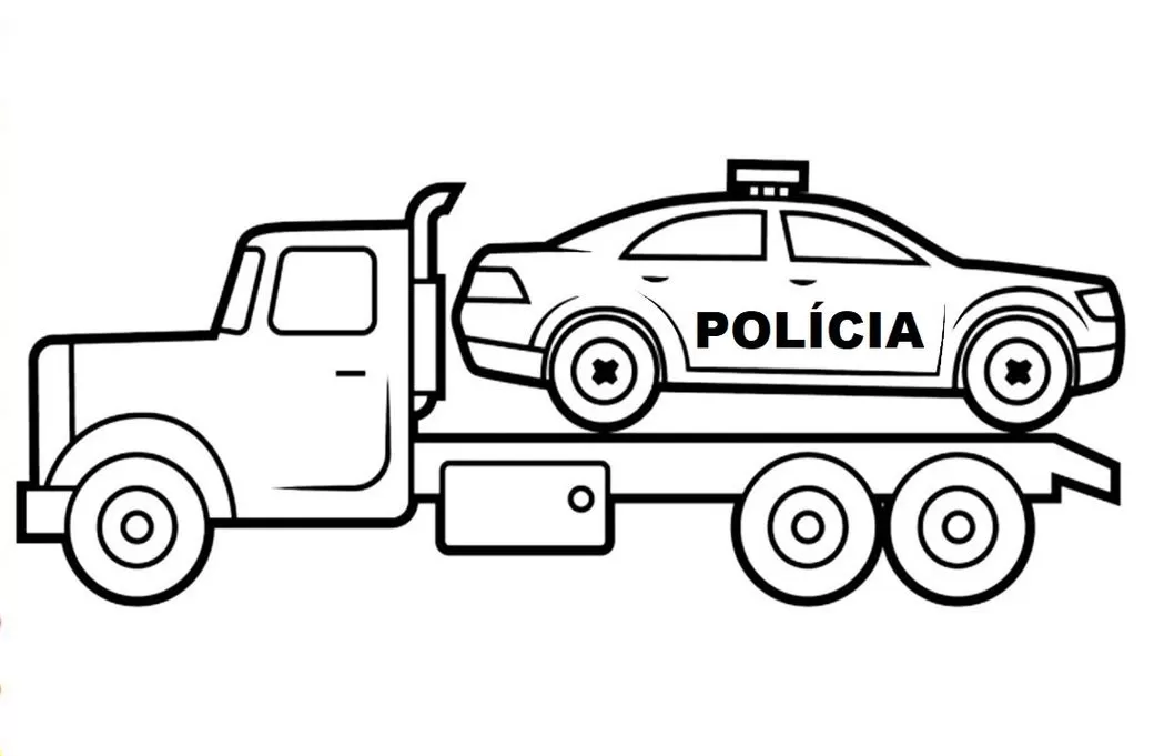 DESENHOS DE CAMINHÃO E CARRO DE POLICIA / APRENDENDO AS CORES / COLORIR E  PINTAR 
