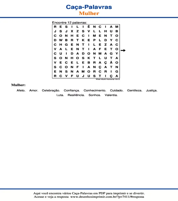 Caça Palavras Nível Infantil Horizontal 12x12