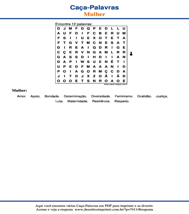 Caça Palavras Nível Infantil Vertical 12x12