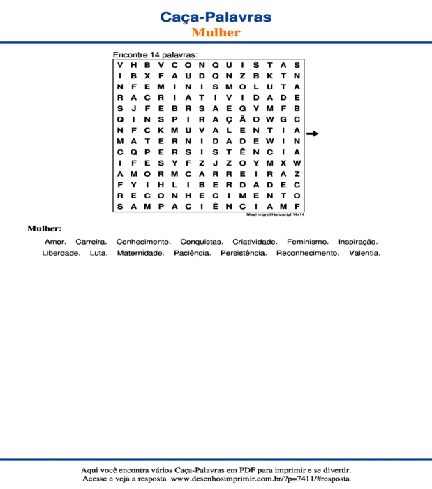 Caça Palavras Nível Infantil Horizontal 14x14