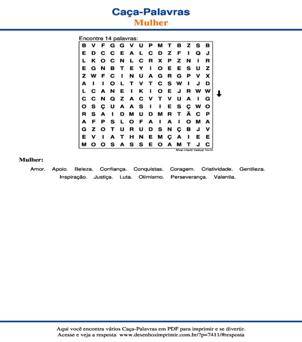 Caça Palavras Nível Infantil Vertical 14x14