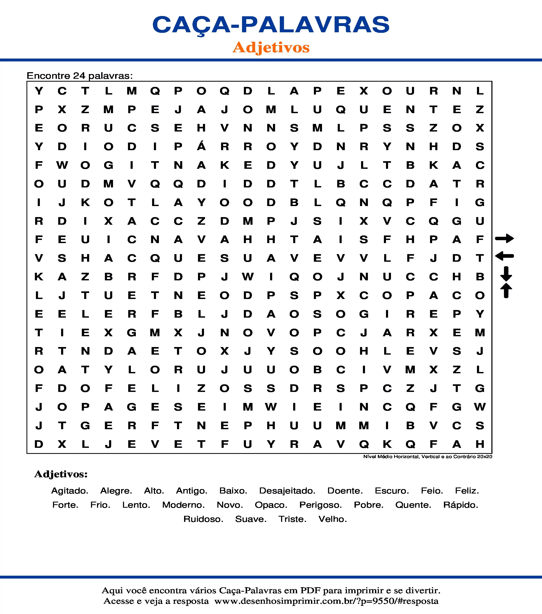 adjectives - Imprimir Caça Palavras, PDF