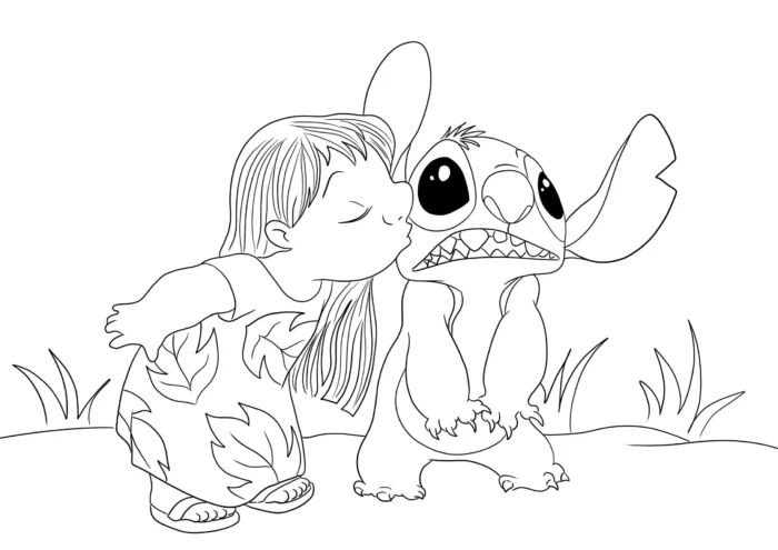 Desenhos para colorir Lilo e Stitch Beijinho