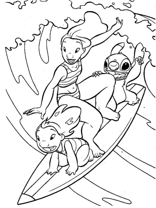 Desenhos para colorir Lilo e Stitch Surfando