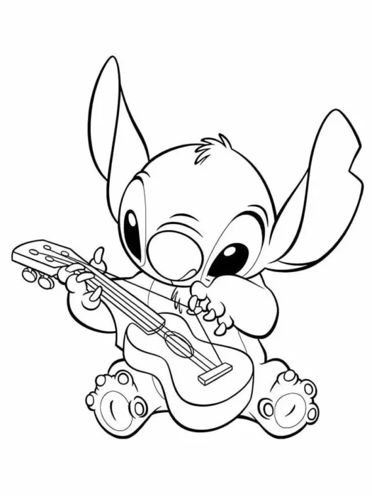 Desenhos para colorir Lilo e Stitch Tocando Violão