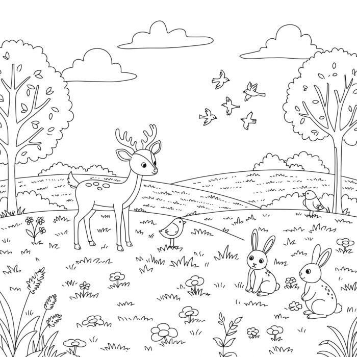 Desenhos da Natureza Paisagem com Animais para colorir