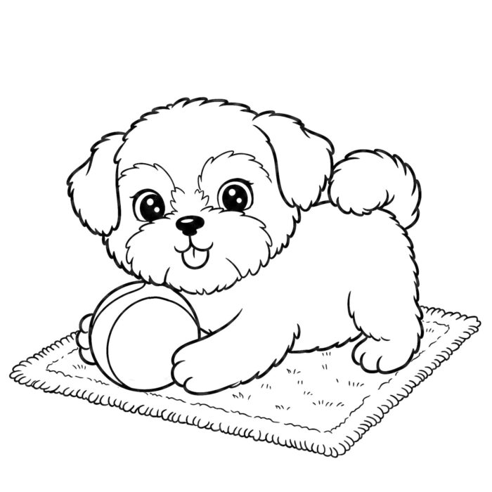 Desenhos de Animais Fofos Cachorro Brincando para colorir