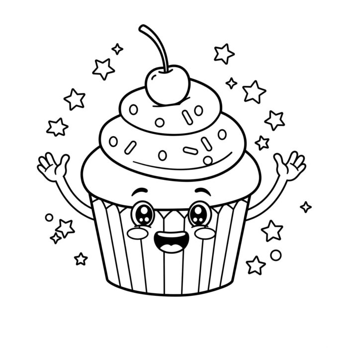 Desenhos de Comidas Fofas Cupcake para colorir