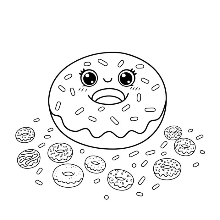 Desenhos de Comidas Fofas Donuts para colorir