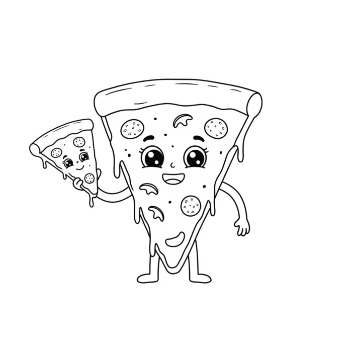 Desenhos de Comidas Fofas Pizza para colorir