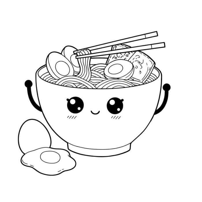 Desenhos de Comidas Fofas Sopa com Ovos para colorir