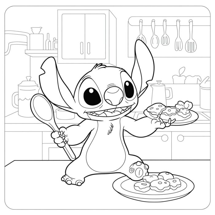 Desenhos do Stitch Cozinhando para colorir