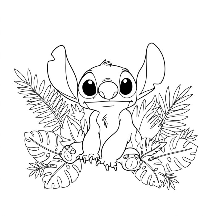 Desenhos do Stitch Flores Tropicais para colorir