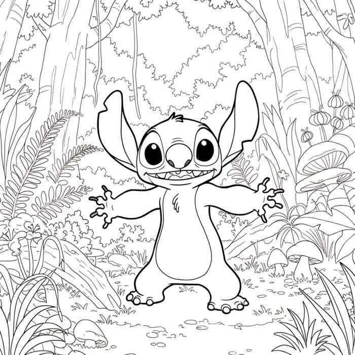 Desenhos do Stitch Na Floresta para colorir