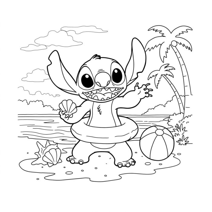 Desenhos do Stitch Na Praia para colorir